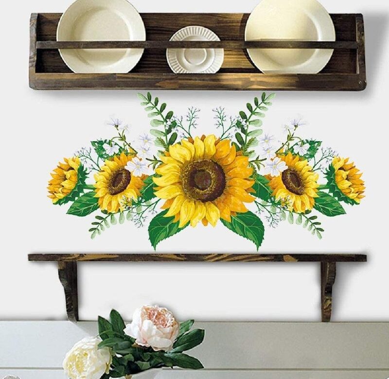 12 cm X 60 cm Slunečnice samolepky na zeď Umělecké obtisky Odnímatelné květinové tapety do obývacího pokoje Ložnice Kuchyň Dekorace pozadí