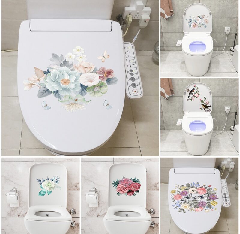 Nálepka na zeď 16 stylů Romantické květiny do koupelny Toaleta Lednice Nálepka na stěnu Vodotěsná slupovací a lepicí PVC umělecká tapeta