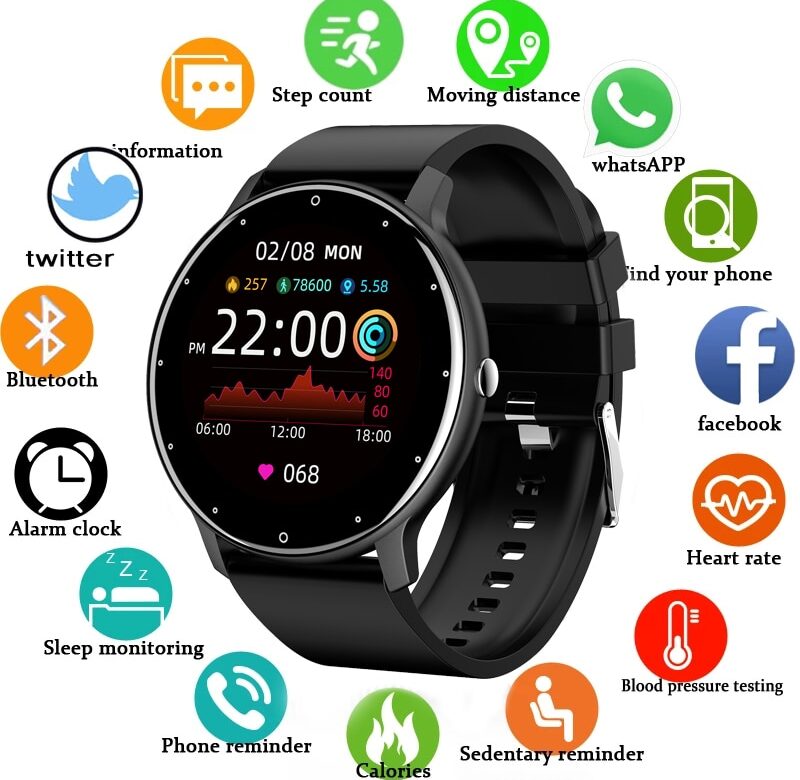 Chytré hodinky 2022 Muži Ženy Celoplošný dotykový displej Sportovní Fitness hodinky Muž IP67 Vodotěsné Bluetooth pro Android IOS Chytré hodinky Muži