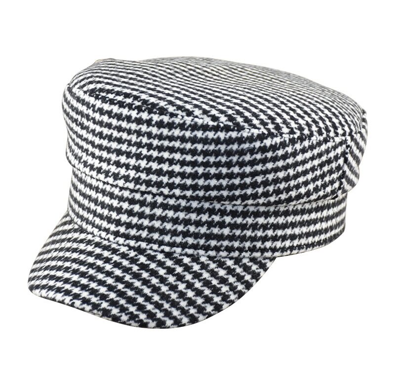 Zimní móda Houndstooth plochý cylindr Dámská vlněná plstěná čepice Velké vojenské klobouky 54-56 cm 56-58 cm 58-60 cm