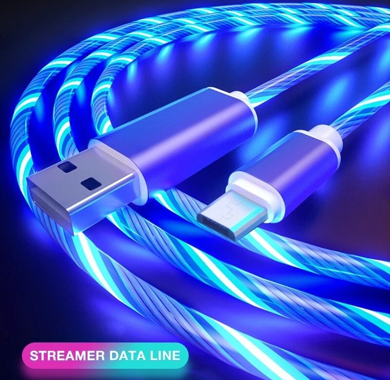2m svítící kabel typu c nabíjecí kabely pro mobilní telefony LED světlo Nabíječka pro Samsung Xiaomi iPhone Charge Wire Co