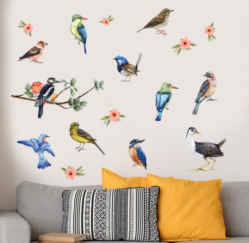 30*60cm Větev Pták Květina Kreslená Nálepka na zeď Pozadí Nástěnná stěna Obývací pokoj Obývací pokoj Ložnice Nálepka na zeď