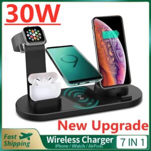 30W 7v1 bezdrátová nabíjecí podložka pro iPhone 14 13 12 X Apple Watch Qi Fast Charging Dock Station pro Airpods Pro iWatch 7 6