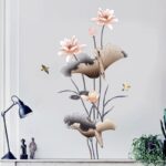 Samolepka na zeď s 3D efektem Lotus Velké dekorativní samolepky na dekoraci do obývacího pokoje Květinové samolepky na stěnu Ložnice PVC Art D