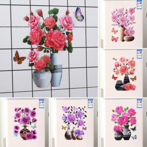 3D simulace Nálepka na stěnu s růžovou květinovou vázou DIY Stereo samolepicí Odnímatelná umělecká tapeta na pozadí Obtisk na lednici