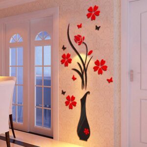 3D váza Květiny Strom Nálepky na zeď Křišťálový akryl Diy Domácí Obývací pokoj Ložnice Dekor Červené Květiny Nálepky Plakát v moderním stylu