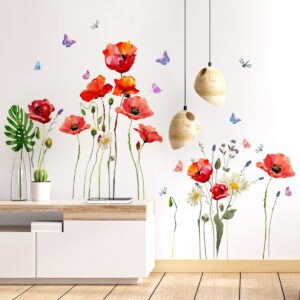 3ks Barevné květiny Rostlina Motýl Nálepka na zeď Pozadí Nástěnná dekorace Obývací pokoj Nástěnná malba PVC kreativní Nálepka na zeď