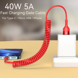 40W 5A Typ C Micro USB Pružinový Rychlonabíjecí kabel pro iPhone Huawei Xiaomi Samsung Příslušenství k mobilnímu telefonu Nabíjecí kabel do auta
