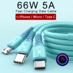 66W 5A USB Type C Kabel pro rychlé nabíjení pro Xiaomi POCO Samsung Huawei Příslušenství k telefonu pro iPhone 3A Micro Car USB nabíjecí kabel