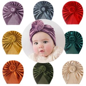 8 barev 0-4Y Baby Příslušenství pro novorozence Jednobarevná Čepice s elastickým uzlem Velvet Donut Batole Turban Zlatá Kid Hat Pullover Cap
