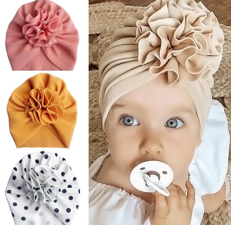 Dětská čepice s turbanem Bowknot Soft Cotton Dětská dívčí čepice Jednobarevná novorozenecká čepice