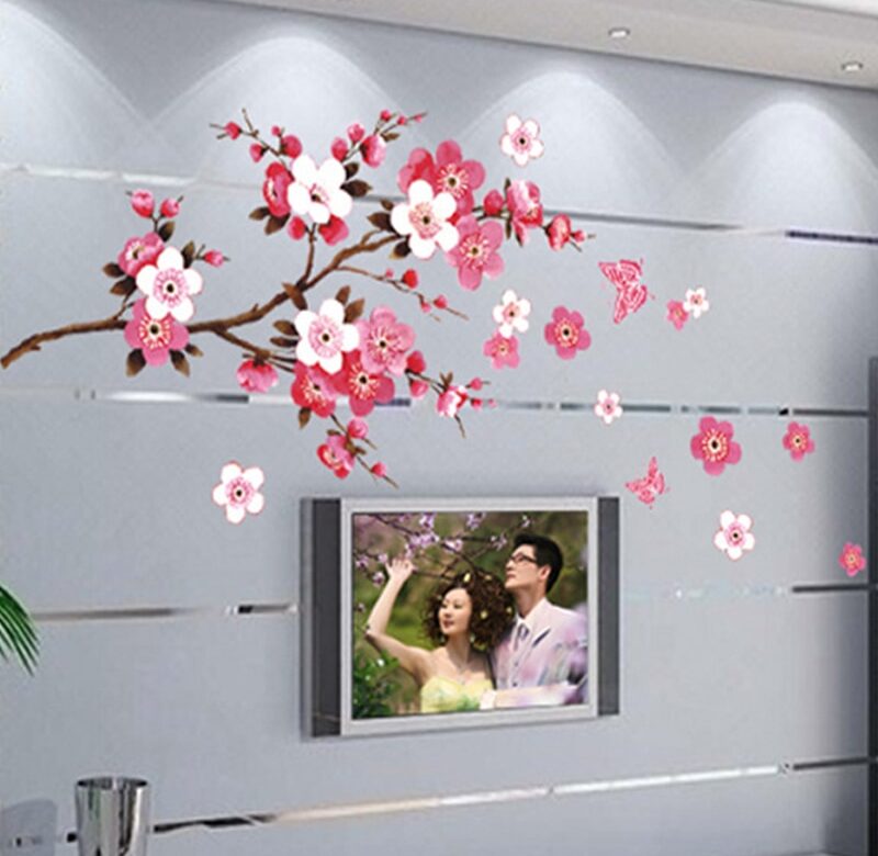 Krásné květinové samolepky na zeď Cherry Blossoms DIY Home Decor Cherry Tree Wallpapers pro TV Pohovka Obývací pokoj Ložnice Odnímatelné