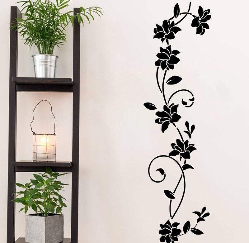 Černý květ Vinylové samolepky na stěnu Lednička Okenní skříň Dekorace do obývacího pokoje Vlastní samolepky na zeď Art Mural Home Decor