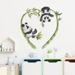 Kreslená panda láska bambusové květiny dětský pokoj veranda domácí nástěnná dekorace PVC samolepky na stěnu pokojová dekorace estetická 39x40cm