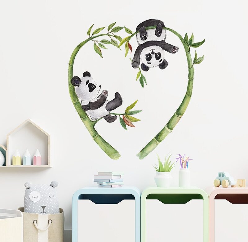 Kreslená panda láska bambusové květiny dětský pokoj veranda domácí nástěnná dekorace PVC samolepky na stěnu pokojová dekorace estetická 39x40cm