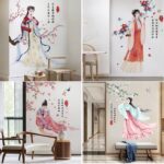 Čínská klasická krása Peach Blossom Flowers Samolepky na zeď Samolepky Dekorace čajovny Dekorace do obývacího pokoje Pvc tapety