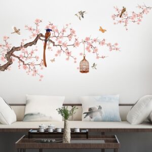 Čínský styl květina pták ilustrace Nálepka na stěnu Obývací pokoj Pohovka Nálepky na pozadí Tapeta Domácí dekorace Samolepky