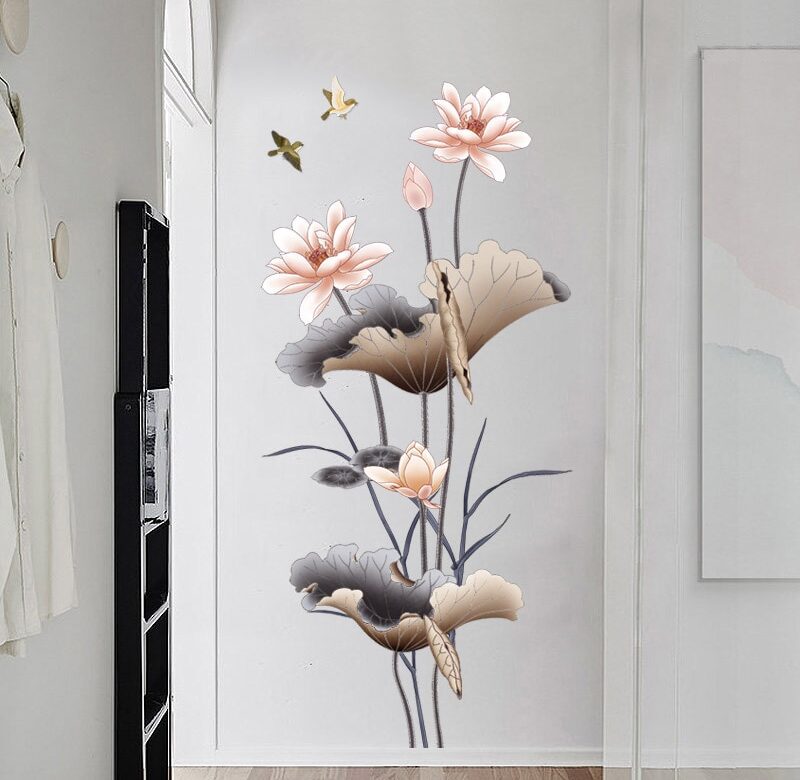 Čínský styl Lotosový květ samolepky na zeď Domácí dekorace 3D tapety Velké samolepky na zeď Dekorace do obývacího pokoje Pegatinas De Pared