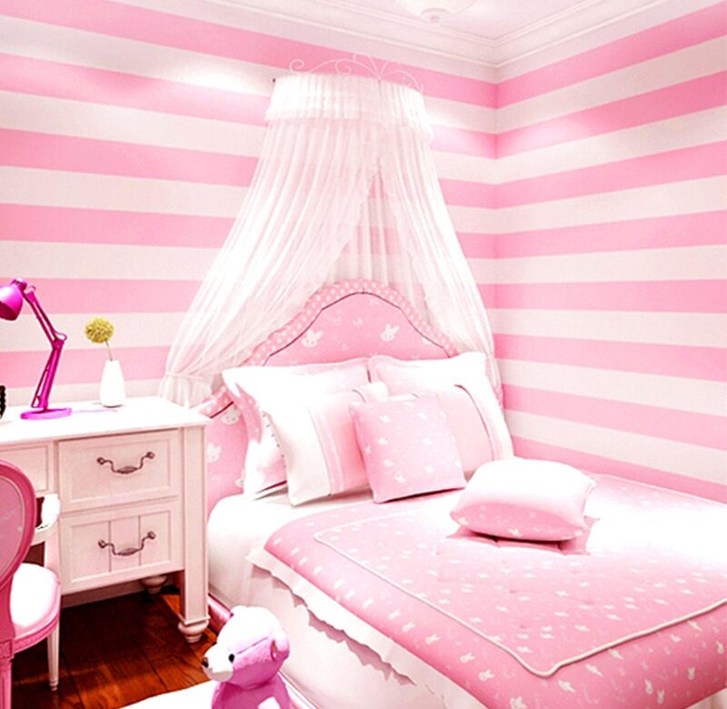 Současná a smluvní korejská pruhovaná tapeta Růžová princezna dětský pokoj sladká dívka pokoj ložnice vliesová tapeta