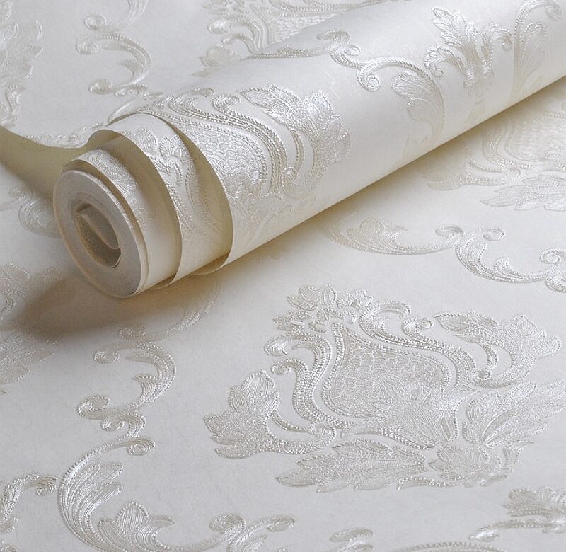 Krémově bílá embosovaná damašková tapeta Ložnice Obývací pokoj Pozadí Květinový vzor 3D texturované tapety Home Decor 10M role