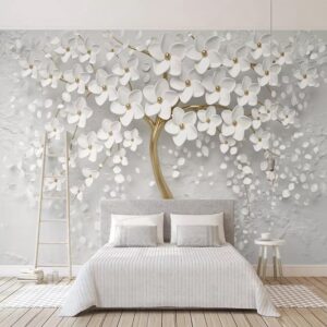 Vlastní Nástěnné malby libovolné velikosti Tapeta 3D Stereo Bílé květiny Nástěnná malba Obývací pokoj TV Pohovka Ložnice Pozadí Nástěnná tapeta De Parede