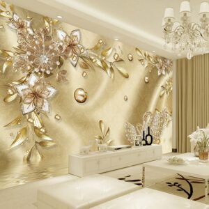 Vlastní fototapeta 3D Stereo Zlatý květ Šperky Evropský styl Luxusní Nástěnné malby Obývací pokoj TV Hotel Pozadí Nástěnné malby