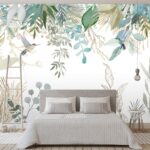 Tapeta na míru Severské ručně malované tropické rostliny listy květiny a ptáci interiér ložnice na stěnu 3D tapeta
