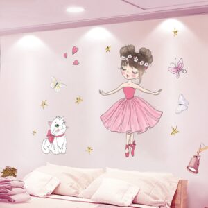 Roztomilé samolepky na stěnu baletky do dětského pokoje Dívky Dětský pokoj Dekor do ložnice Kawaii Kreslená tapeta Butterfly Flower Cat