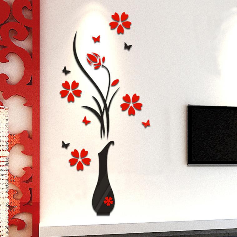 DIY akrylová květinová váza se stromem 3D samolepky na zeď Kreativní tapeta s uměleckými nálepkami Crystal Butterfly pro obývací pokoj Nástěnná malba Home Decor