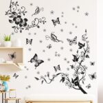 DIY Black Flower Butterfly Tree Vinyl Art Decal Domácí samolepka na stěnu Dekorace pokoje