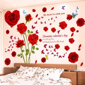 DIY Butterfly Červená Růže Květiny Nálepka na zeď Domácí dekorace Romantické dívky Dekorace svatebního pokoje Odnímatelné vinylové obtisky Umělecké plakáty