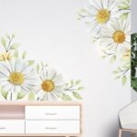Dekorativní bílé květy sedmikrásky chryzantéma Domácí dekorační samolepky na zeď Estetické vyjímatelné vinylové nástěnné samolepky do obývacího pokoje