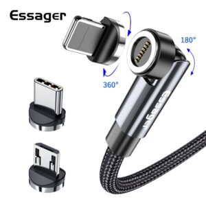 Essager 540 Rotate 3A Rychlé nabíjení magnetický kabel Micro USB Type C kabel pro iPhone Xiaomi Magnetická nabíječka Telefon Datový kabel