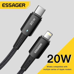 Kabel Essager Type C pro IPhone 11 12 13 pro Max XS 20W Kabel pro rychlé nabíjení typu C To Lighting Date Wire pro iPad Macbook