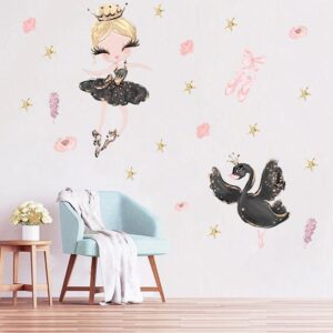 Nálepky na stěnu víla balet pro děti do dětského pokoje Dětská dekorace do pokoje Dětský pokoj Tapeta Kawaii Kreslená princezna Černá labuť květina