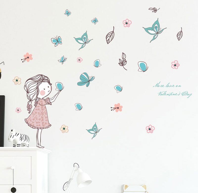 Létající motýl samolepky na zeď ložnice Dívčí pokoj domácí dekorace umění nástěnná malba kreslené samolepky Dětský pokoj tapeta