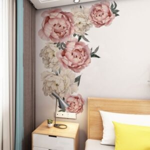 Domácí 3D Pivoňka Květiny Vzor Nálepka na zeď Art Decal Background Nálepka pro domácí obývací pokoj Ložnice