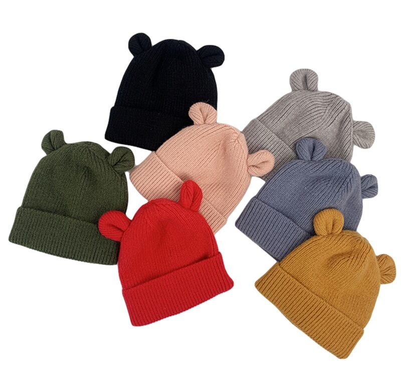 Pletená čepice pro kojence, novorozence, kreslené medvědí uši Teplé sváteční potřeby Dekorace Čepice, 6–24 měsíců