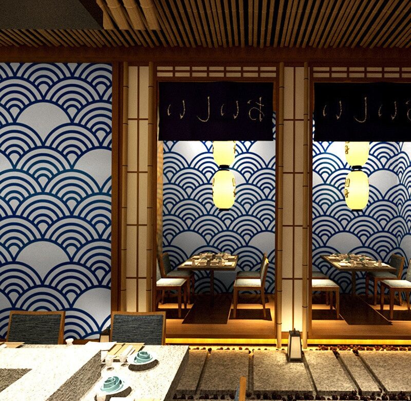 Japonská dekorace Japonský styl personalizovaná japonská kuchyně Ramen sushi shop vlna ukiyo tapeta