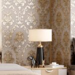 Khaki starožitná zlatá damašková tapeta pro obývací pokoj nebo ložnici, voděodolná PVC tapeta domácí dekorace, 10m/role