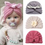 Pletená zimní čepice pro dívky Candy Color Bonnet Enfant Baby Beanie Čepice s turbanem Čepice pro novorozence pro chlapce Příslušenství