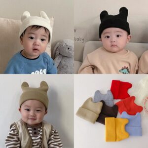Korejská kojenecká úpletová čepice s uchem Jarní Podzimní čepice s čepicí pro miminka Holky Chlapci Elastické čepice batole Baby Bonnet pro 0-2 roky
