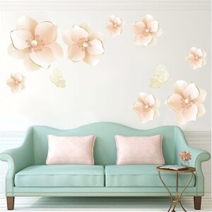 Velké romantické perlové květinové motýli 3D samolepky na zeď Ložnice Obývací pokoj Nástěnná dekorace Vinylové samolepky na stěnu Květinové samolepky Muraux