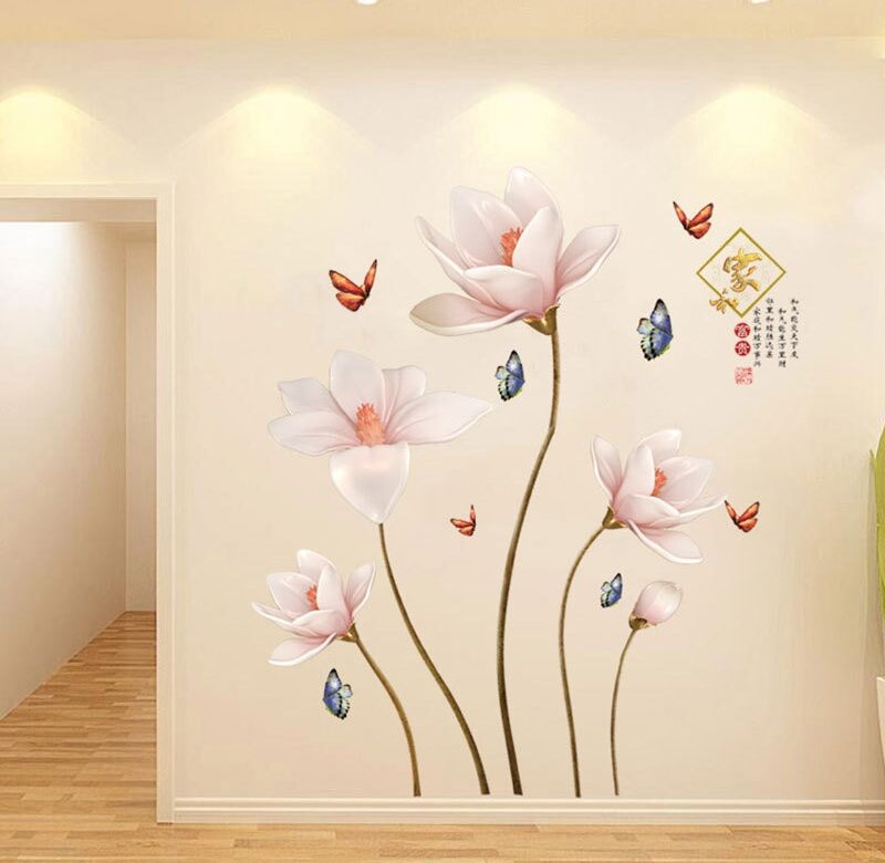 Velké samolepky na zeď Vinyl Lotus Flowers Home Decor 3D Samolepka na zeď Dekorace do obývacího pokoje 3D tapety Květinové nástěnné malby