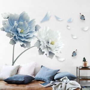 Velký bílý modrý květ Lotosový motýl Odnímatelná nálepka na zeď 3D nálepky na zeď Nástěnná malba do obývacího pokoje Ložnice Domácí dekorace