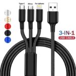 Lovebay 3v1 rychlý nabíjecí kabel pro iPhone Huawei Micro USB Type C nabíjecí kabel Multi USB port Více USB nabíjecí kabel