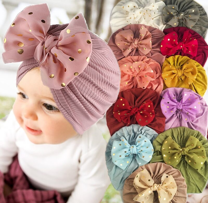 Krásná lesklá čepice Bowknot Roztomilá jednobarevná dívčí čepice pro chlapce Turban Měkká čepice pro novorozence