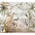 Milofi přizpůsobená špičková nástěnná malba tropická džungle žirafa teplá kreslená tapeta dětský pokoj domácí dekorace
