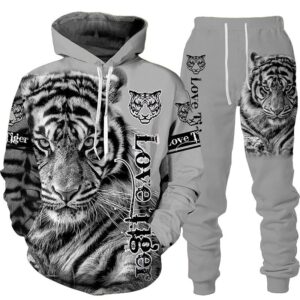 Nový zvíře 3D Tiger Printed Hoodie + Pants Suit Cool Men/Women 2 PCS Sportwear Tracksuit Set Autumn and Winter Men’s Clothing