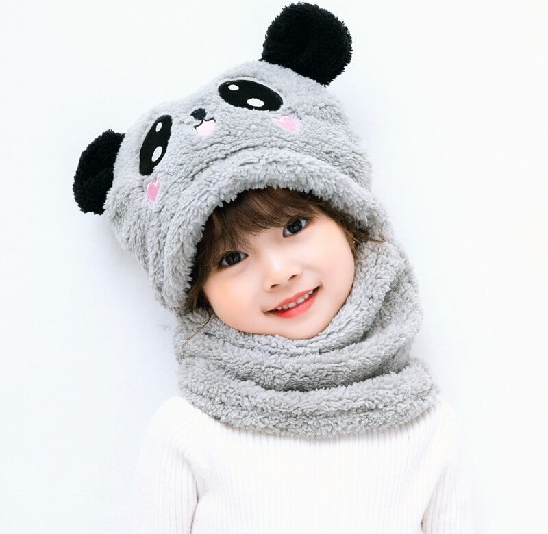 Nový podzimní a zimní roztomilý dětský kreslený šátek čepice dvoudílný dvojitý fleece hřejivý chlapec dívka dítě dospělý rodič-dítě čepice